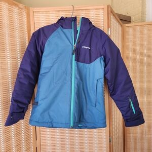 Patagonia Girls Snowbelle Teal and Navy Hooded Coat
